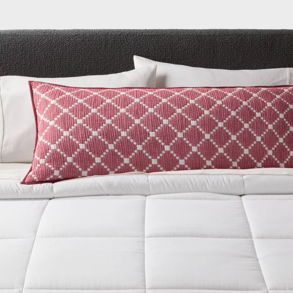 Threshold Body Pillow Cover Reversible Matelasse Red Lattice Americana NWT